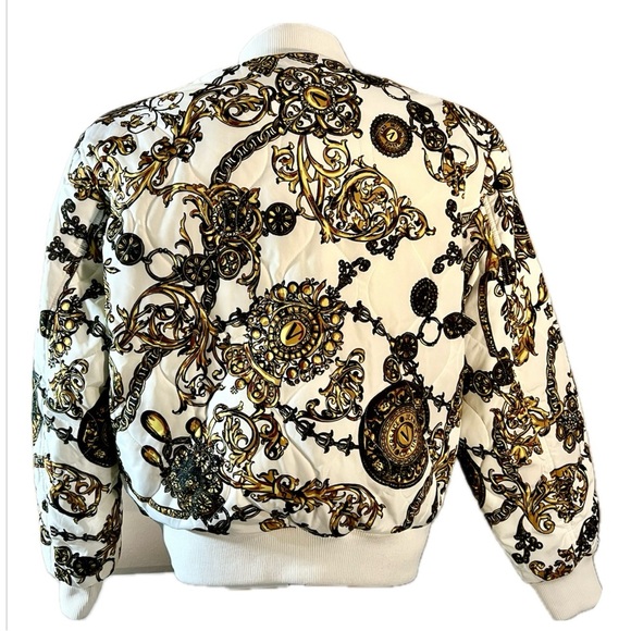 Versace Baroque Reversible Bomber Jacket in Gold and White size L $350 - Picture 5 of 8